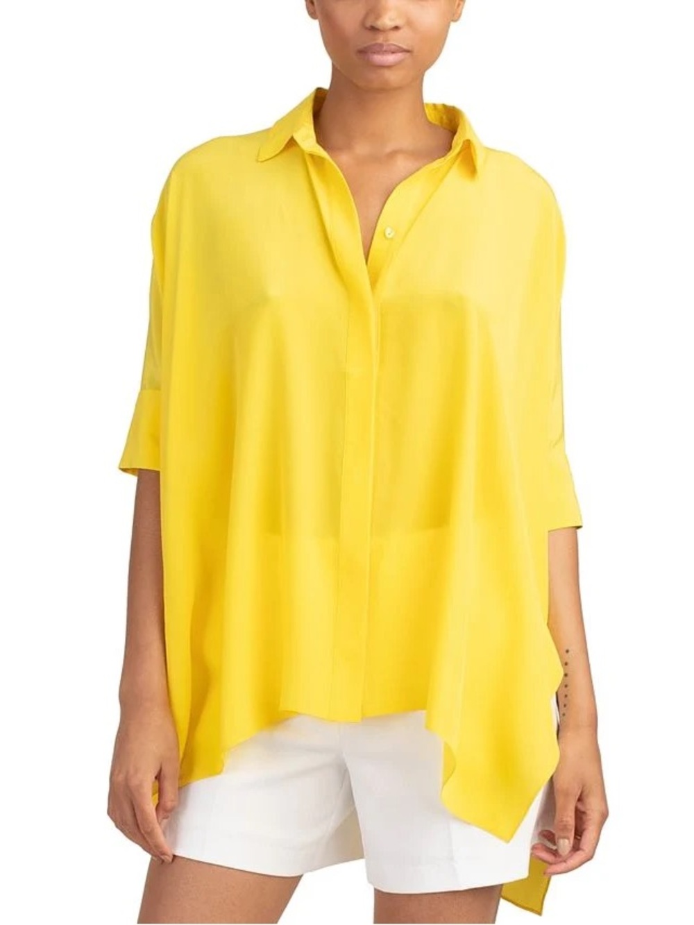 Trina Turk Barbados Yellow 100% Silk Oversized Poncho Top Blouse XL
